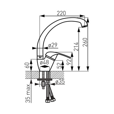 Ferro Vasto egykaros ívelt mosogató csaptelep, króm