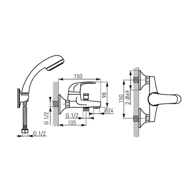 Ferro Vasto egykaros kád csaptelep zuhanyszettel