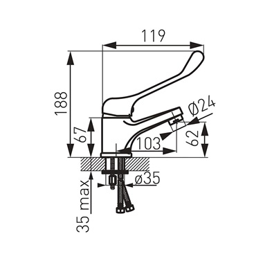 Ferro Vasto Medico álló mosdócsaptelep orvosi karral, króm 