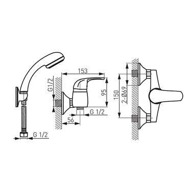 Ferro Vasto zuhany csaptelep fali zuhanyszettel, króm