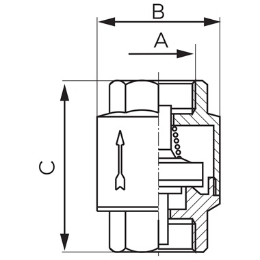 Ferro visszacsapó szelep műanyag tányérral 1/2"  10 bar, BB
