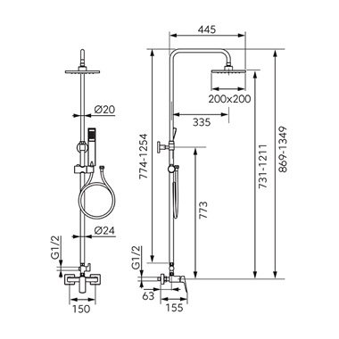Ferro Vitto Verdeline zuhanyrendszer,  matt fekete