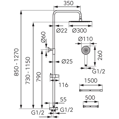 Ferro Wizard Pro zuhanyszett fejzuhannyal fekte