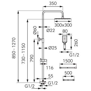 Ferro Wizard Square Pro Black zuhanyszett fejzuhannyal fekete