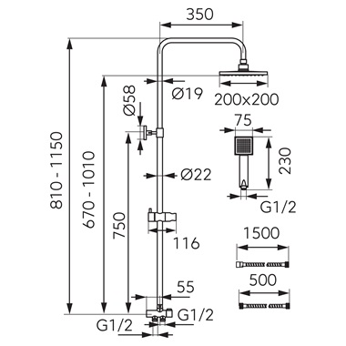 Ferro Wizard Square zuhanyszett fejzuhannyal