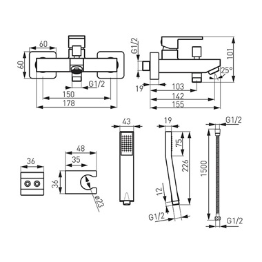 Ferro Zicco kád csaptelep zuhanyszettel, króm