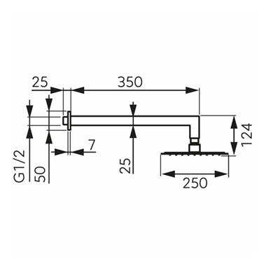 Ferro zuhanykar Slimline típusú fejzuhannyal, 25x25 cm, fekete