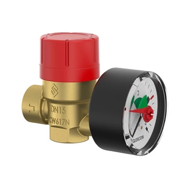 Flamco biztondági szelep 1/2" 2,5 bár+ Manométer