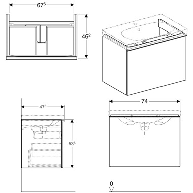 Geberit Acanto alsó szekrény 74x53,5x47,5 cm, fekete