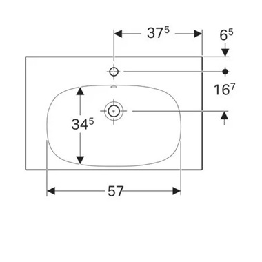 Geberit Acanto mosdó pakolófelülettel, 75x16,8x48,2 cm, csaplyuk középen, túlfolyóval