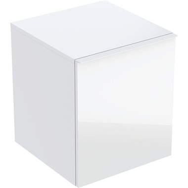 Geberit Acanto oldalsó szekrény egy fiók+egy belső fiókkal, 45x52x47,6 cm, magasfényű lakkozott fehér/fényes fehér üveg Geberit Acanto oldalsó szekrény egy fiók+egy belső fiókkal, 45x52x47,6 cm, magasfényű lakkozott fehér/fényes fehér üveg