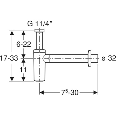 Geberit búraszifon mosdóhoz, hátsó kifolyású, d32 mm, G 1 1/4", fényes króm