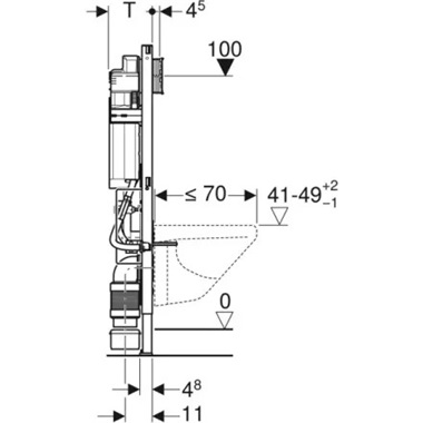 Geberit Duofix fali WC-szerelőelem falsík alatti öblítőtartállyal 112 cm, állítható magasságú Geberit Duofix fali WC-szerelőelem falsík alatti öblítőtartállyal 112 cm, állítható magasságú