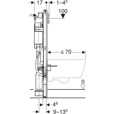 Geberit Duofix fali WC-szerelőelem, 112 cm, Sigma 12 cm-es falsík alatti öblítőtartállyal, akadálymentes