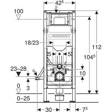 Geberit Duofix fali WC-szerelőelem, 112 cm, Sigma 12 cm-es falsík alatti öblítőtartállyal, akadálymentes