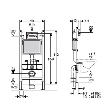 GEBERIT DUOFIX WC BASIC WC ELEM 112CM, DELTA 12 CM-ES FALSÍK ALATTI ÖBLÍTŐTARTÁLLYAL "G30"