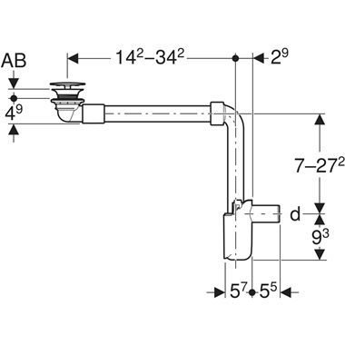 Geberit mosdószifon, helytakarékos keskeny, szabad kifolyással és szelepfedéllel, Geberit ONE mosdóhoz, D32