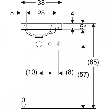 Geberit iCon Light kézmosó 38x14x28 cm, csaplyuk jobb oldalt, túlfolyó nélkül, fehér