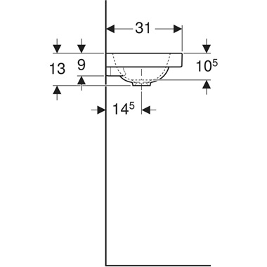 Geberit iCon Light kézmosó  53x13x31 cm, jobbos, pakoló felülettel