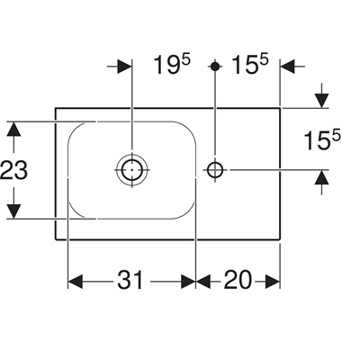 Geberit iCon Light kézmosó  53x13x31 cm, jobbos, pakoló felülettel