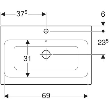 Geberit iCon pultra ültethető mosdó 75x15,5x485 cm, csaplyuk középen, túlfolyóval