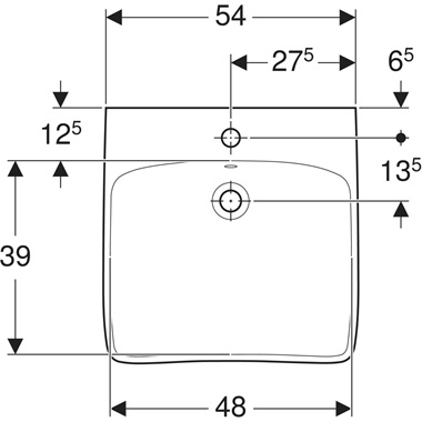 Geberit Selnova Comfort mosdó akadálymentes, 55x16x55 cm, csaplyuk középen, túlfolyóval