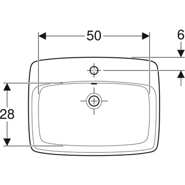 Geberit Selnova Square beépített mosdó 60x17,3x45 cm, csaplyuk középen, túlfolyóval