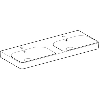 Geberit Smyle Square dupla mosdó, 120x16.5x48 cm, csaplyuk középen, túlfolyóval