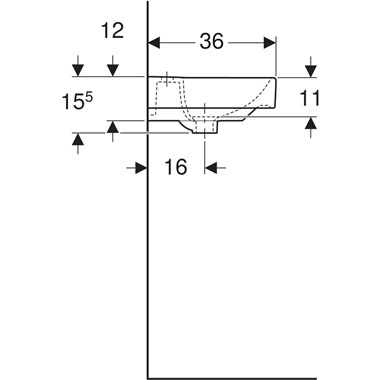Geberit Smyle Square kézmosó aszimmetrikus túlfolyóval, 45x15,5x36 cm, fehér