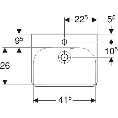 Geberit Smyle Square kézmosó aszimmetrikus túlfolyóval, 45x15,5x36 cm, fehér