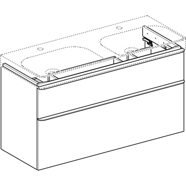 Geberit Smyle Square alsó szekrény dupla mosdóhoz, két fiókkal, 118,4x61,7x47 cm, melaminos faszerkezet hikoridió