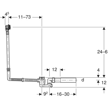 Geberit excenteres kádlefolyó készlet kádtöltővel, d52, hossza 73 cm