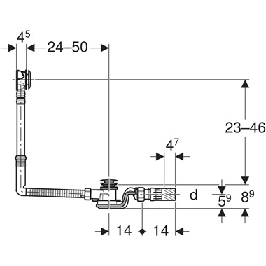 Geberit PushControl nyomó működtetésű kádlefolyó készlet, d52, 50 cm-es hossz, beépítőkészlettel
