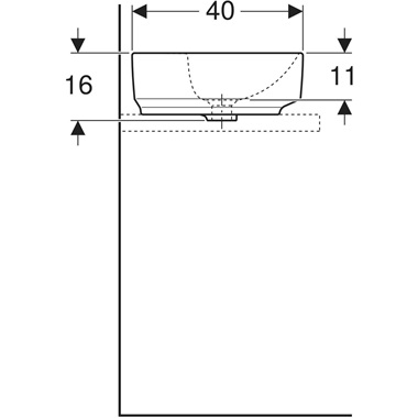 Geberit VariForm pultra építhető mosdó 50x16x40 cm, fehér, ellipszis alakú