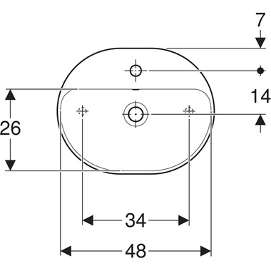 Geberit VariForm pultra építhető mosdó 50x16x40 cm, fehér, ellipszis alakú