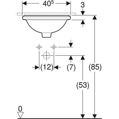 Geberit VariForm alulról beépíthető mosdó 40,5x18x42 cm, fehér, kerek