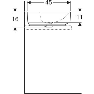 Geberit VariForm pultra ültethető mosdó  60x15,8x45 cm,szögletes, csaplyuk-peremmel, túlfolyóval