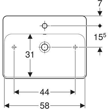 Geberit VariForm pultra ültethető mosdó  60x15,8x45 cm,szögletes, csaplyuk-peremmel, túlfolyóval