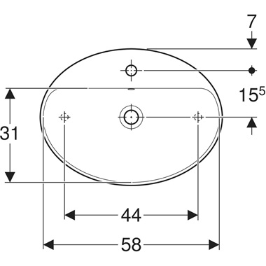 Geberit VariForm pultra ültethető mosdó 60x16x45 cm, ovális, csaplyuk-peremmel, túlfolyóval
