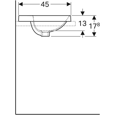 Geberit VariForm beépíthető mosdó 55x17,8x45 cm, szögletes, csaplyuk-peremmel, túlfolyóval