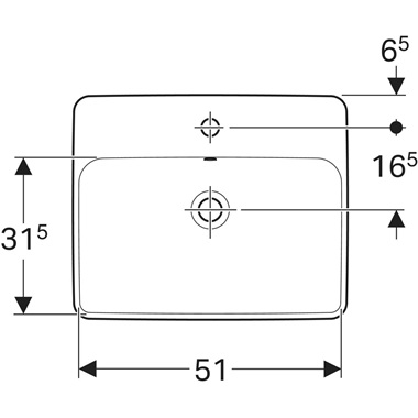 Geberit VariForm beépíthető mosdó 55x17,8x45 cm, szögletes, csaplyuk-peremmel, túlfolyóval