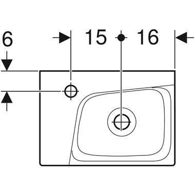 Geberit Xeno2 kézmosó 40x12,5x28 cm, csaplyuk bal oldalt, túlfolyó nélkül, KeraTect bevonattal