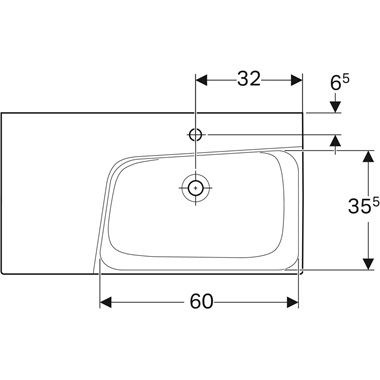 Geberit Xenon 2 mosdó 1 csaplyukkkal 90x48 cm, balos pakoló felülettel