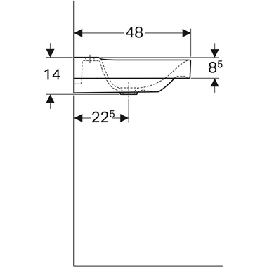 Geberit Xeno 2 mosdó 90x14x48 cm, jobb pakolófelület, túlfolyó nélkül, KeraTect bevonattal