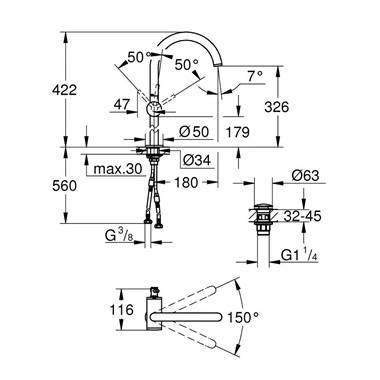 Grohe Atrio egykaros mosdócsaptelep. XL-es méret, króm