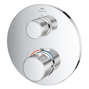 Grohe Atrio Private Collection termosztátos zuhanycsaptelep 2 kimenethez, beépített elzáró/váltó szeleppel, gombbal króm