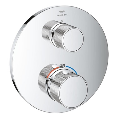Grohe Atrio Private Collection termosztátos zuhanycsaptelep 2 kimenethez, beépített elzáró/váltó szeleppel, gombbal króm