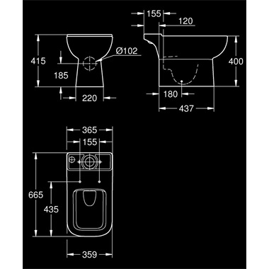 Grohe BauEdge Ceramic álló WC (falhoz) monoblokkos kombinációhoz, fehér
