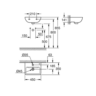 Grohe BauEdge Ceramic fali mosdó 45 cm