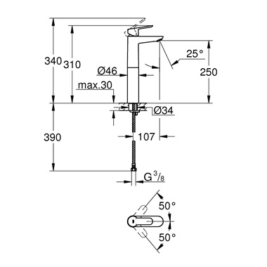 Grohe BauEdge egykaros mosdócsaptelep 1/2”,XL-es méret, króm